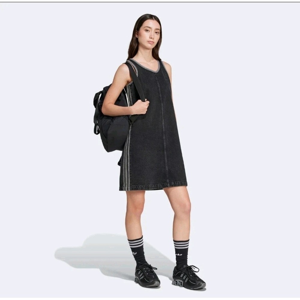 NWT Adidas Adicolor Black Denim 3-Stripes Tank Dress Casual Dress JD3108 Size S